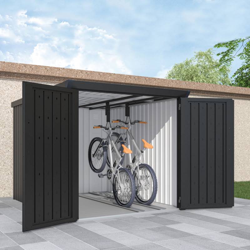 Garage à vélos 3,7m² acier galvanisé anthracite serrure code 4 vélos X-METAL Kosto - Image 4