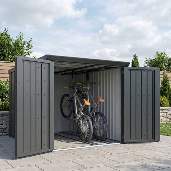 Garage à vélos 3,7m² acier galvanisé anthracite serrure code 4 vélos X-METAL Kosto - Image 1