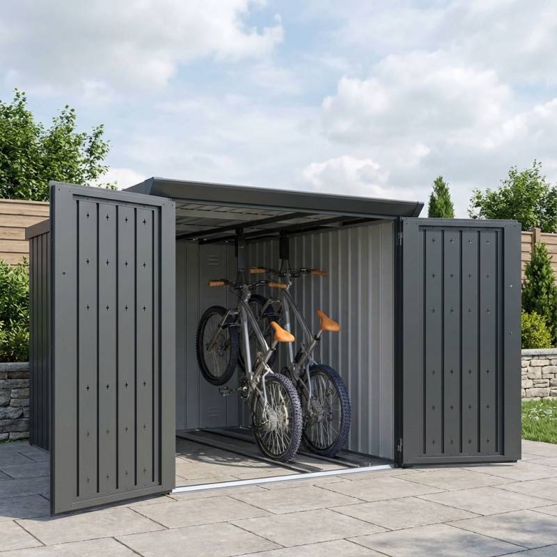 Garage à vélos 3,7m² acier galvanisé anthracite serrure code 4 vélos X-METAL Kosto - Image 1