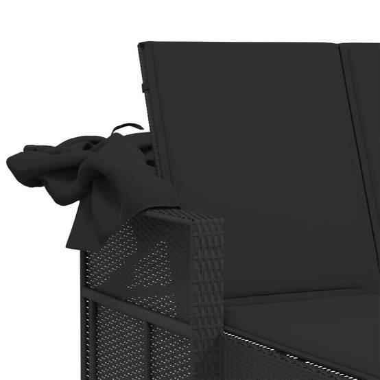 Chaise longue | Transat | Bain de soleil double et auvent et coussins noir résine tressée - Image 10