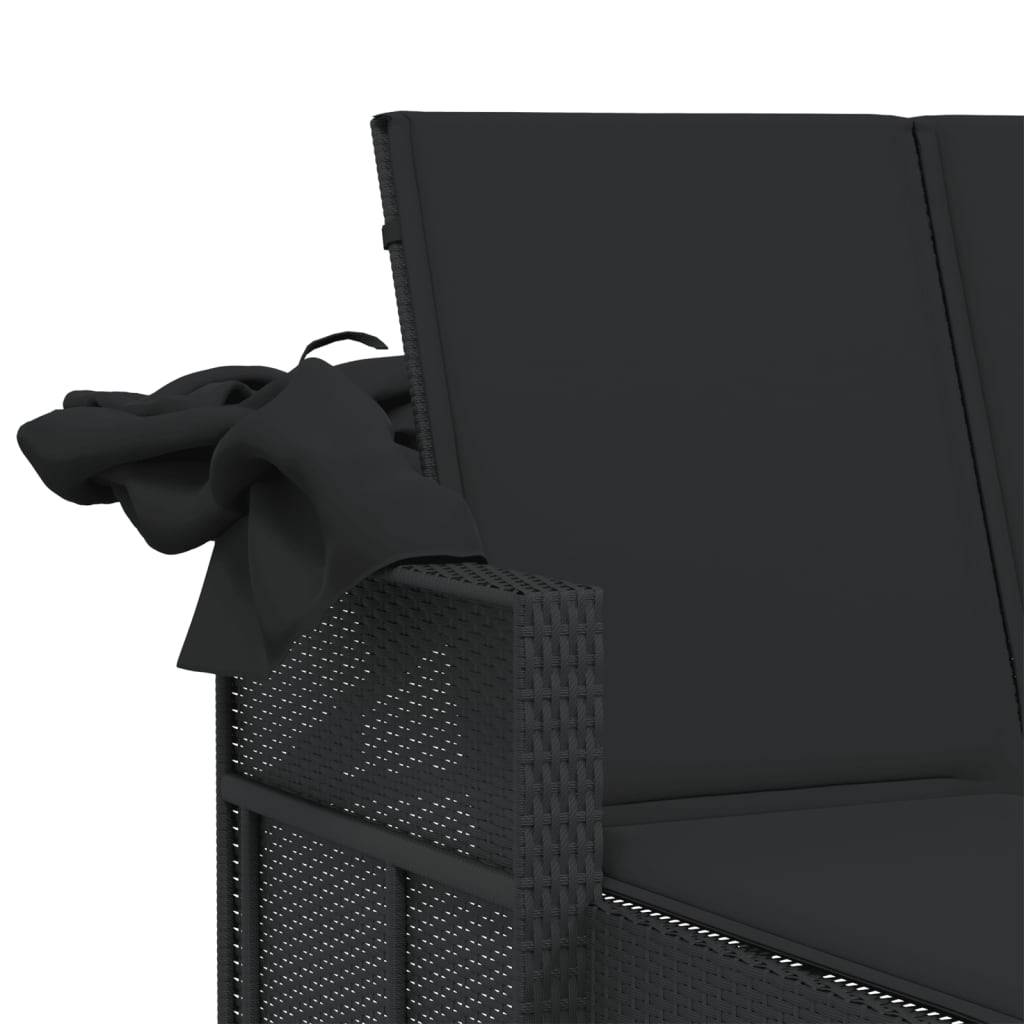 Chaise longue | Transat | Bain de soleil double et auvent et coussins noir résine tressée - Image 10