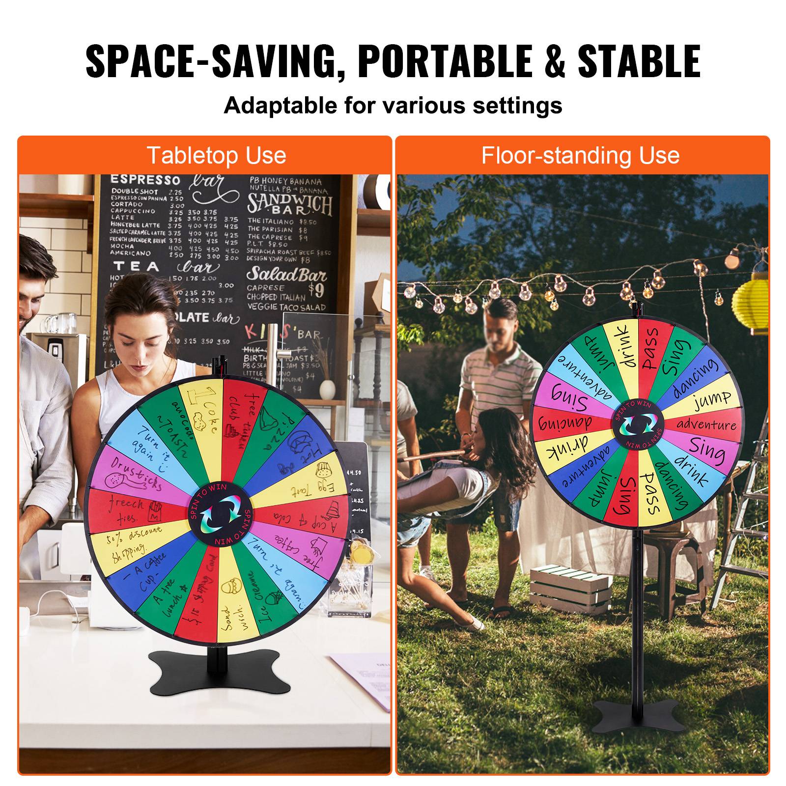 VEVOR Roue de loterie 304,8 mm, Roue de la Fortune rotative sur Table à 10 emplacements avec Support, Roulette de Fortune avec effaçable à Sec et 2 marqueurs, 5 Couleurs, pour fête