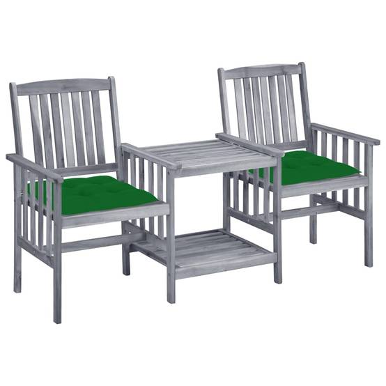 ComfortXL - Salon de Jardin 2 Personnes Acacia Gris et Coussins Épais Verts 7 cm – ComfortXL Outdoor Living - Image 1