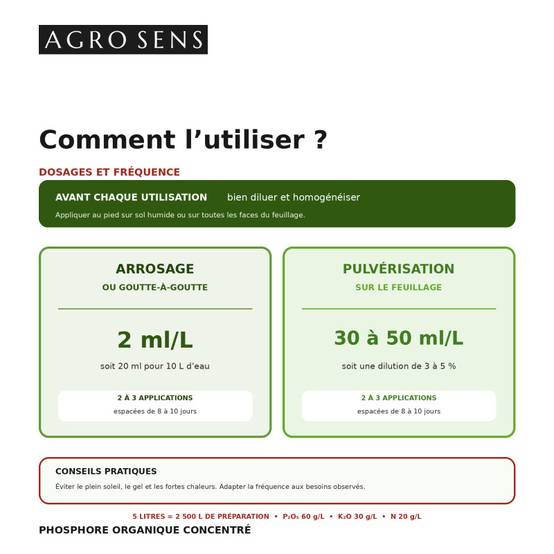 Phosphore organique, formule liquide concentrée - Agro Sens - 1 litre (500 litres de préparation) - Image 3