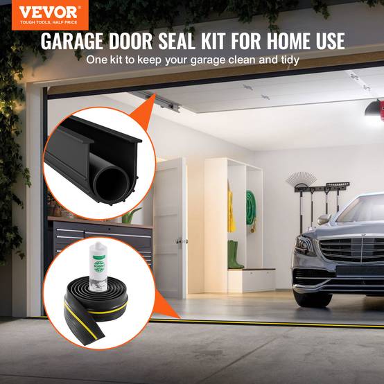 VEVOR Joint porte garage 4.88m, seuil U+O, 2pcs, PVC, adhésif, noir. - Image 2