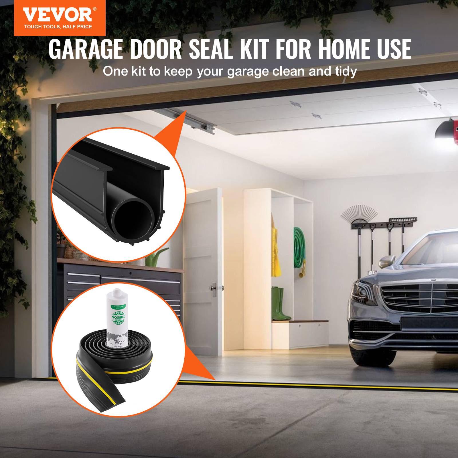 VEVOR Joint porte garage 4.88m, seuil U+O, 2pcs, PVC, adhésif, noir. - Image 2