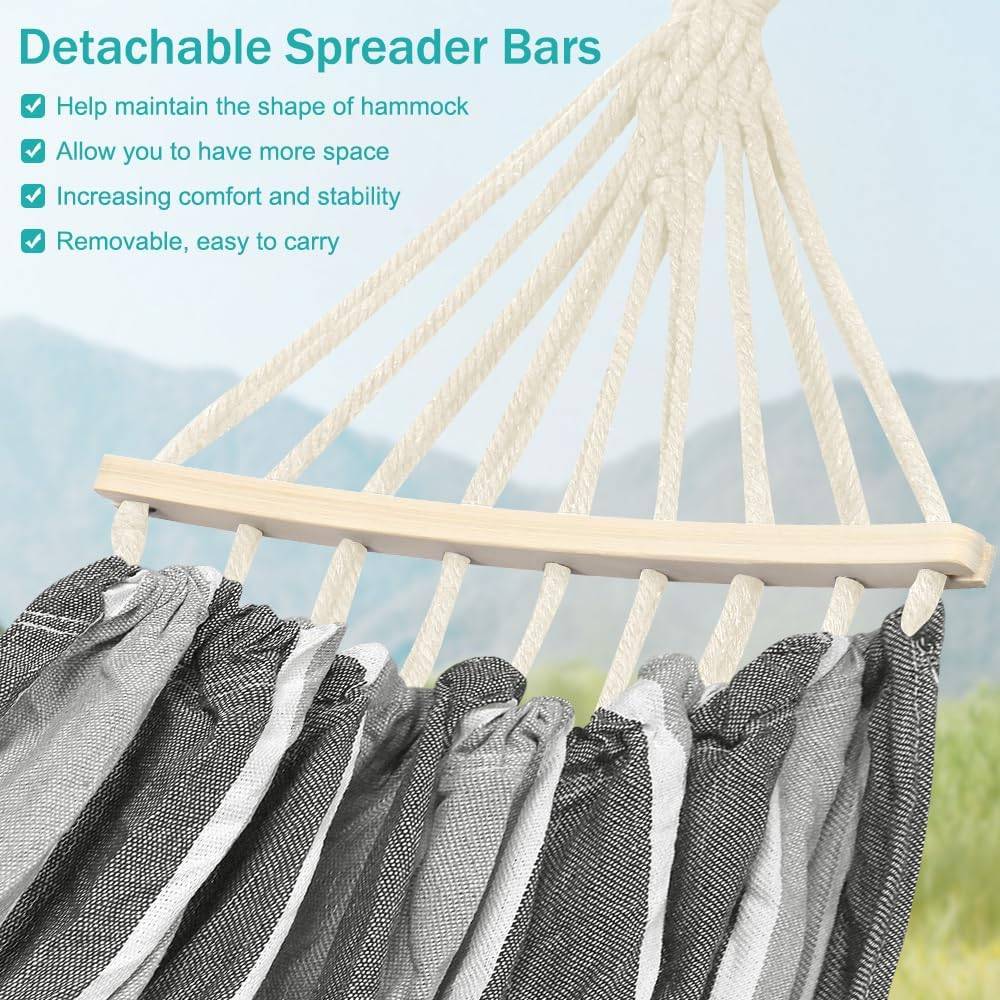 Hamac de camping portable en tissu avec deux poutres d'équilibre anti-roulement, idéal pour le camping et l'extérieur (gris)220x150cm -Lytech - Image 6