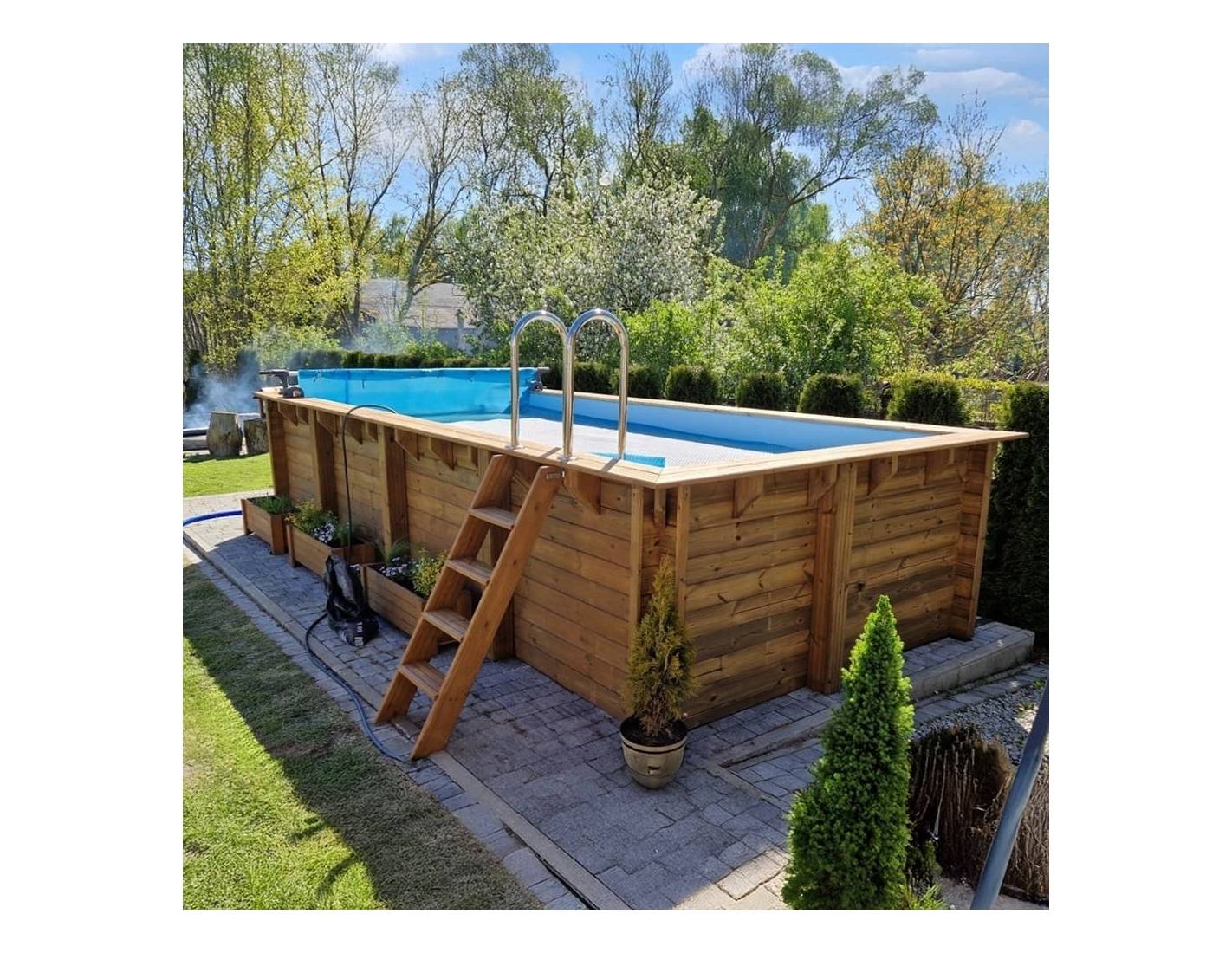 Altanka - Piscine en bois Aqua 7x3.75 - H.1.45 m fixations à sceller - BAS7308OSPI+SZA - Image 5