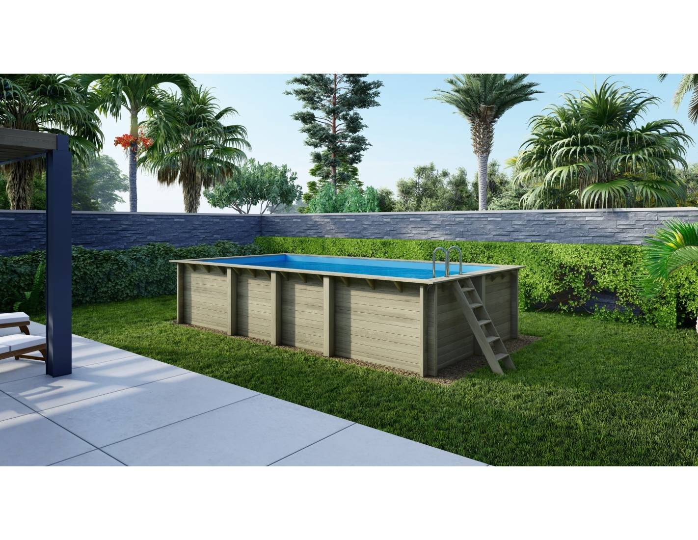 Altanka - Piscine en bois Aqua 7x3.75 - H.1.45 m fixations à sceller - BAS7308OSPI+SZA - Image 1