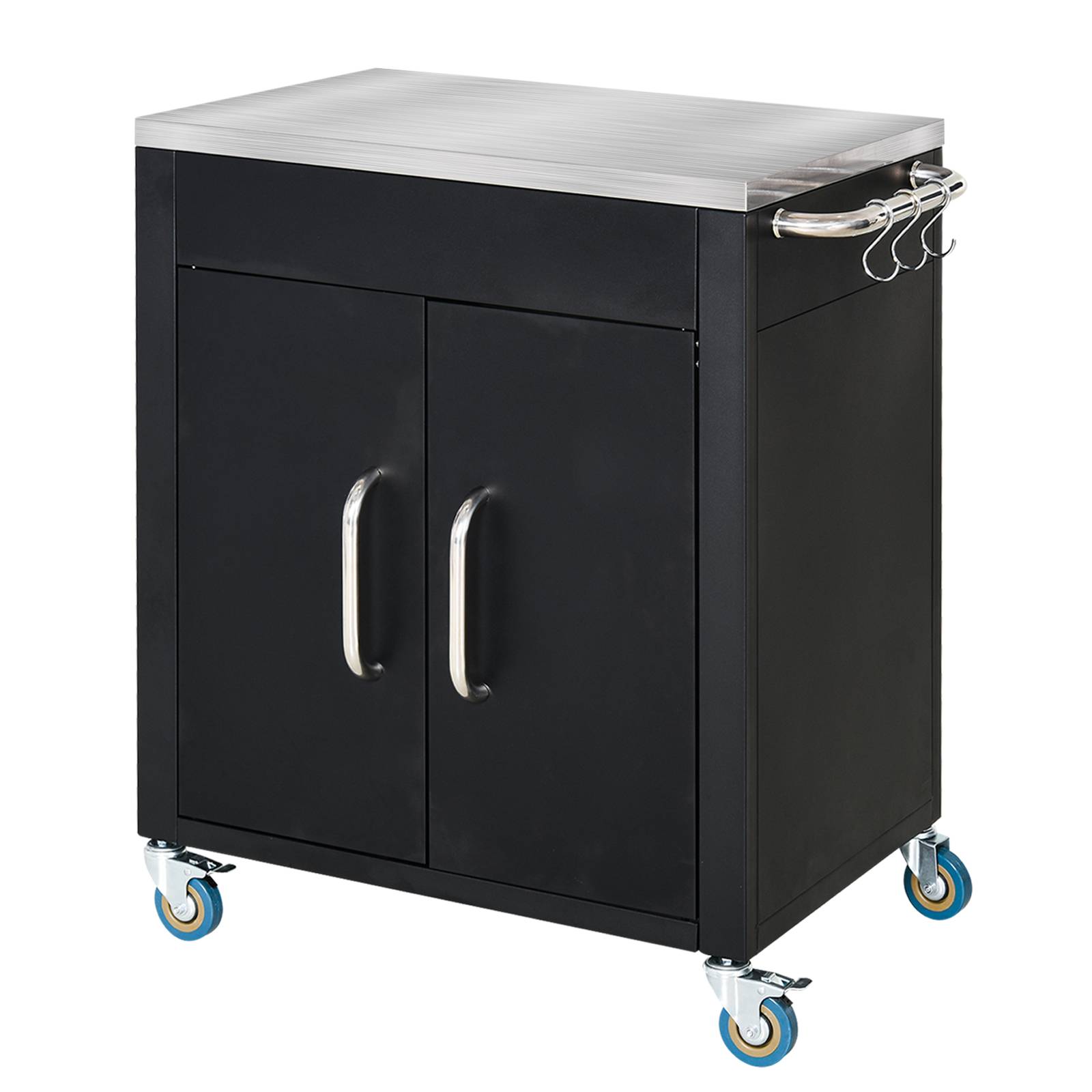 ComfortXL - Desserte de jardin et barbecue métal inox 86 x 50 x 86,5 cm noire sur roulettes avec rangement et crochets - Image 10