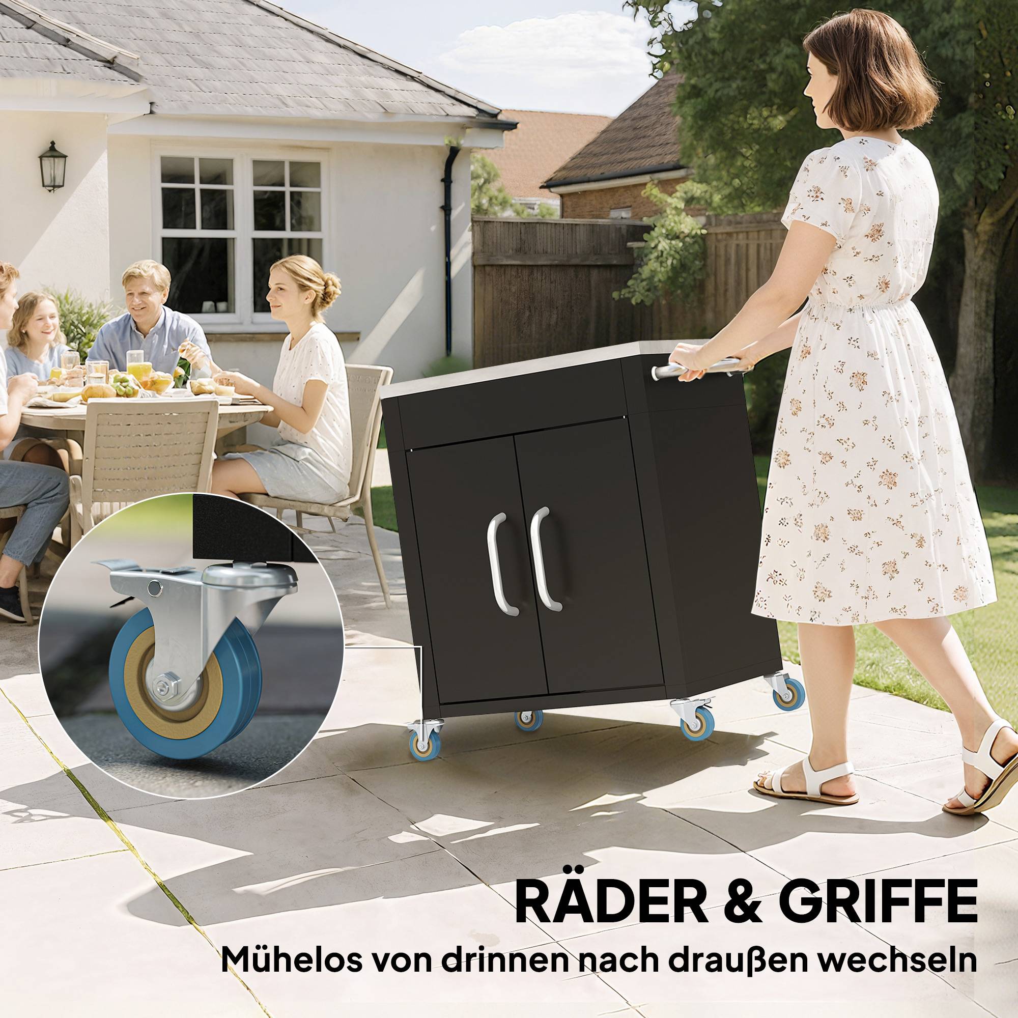 ComfortXL - Desserte de jardin et barbecue métal inox 86 x 50 x 86,5 cm noire sur roulettes avec rangement et crochets - Image 7