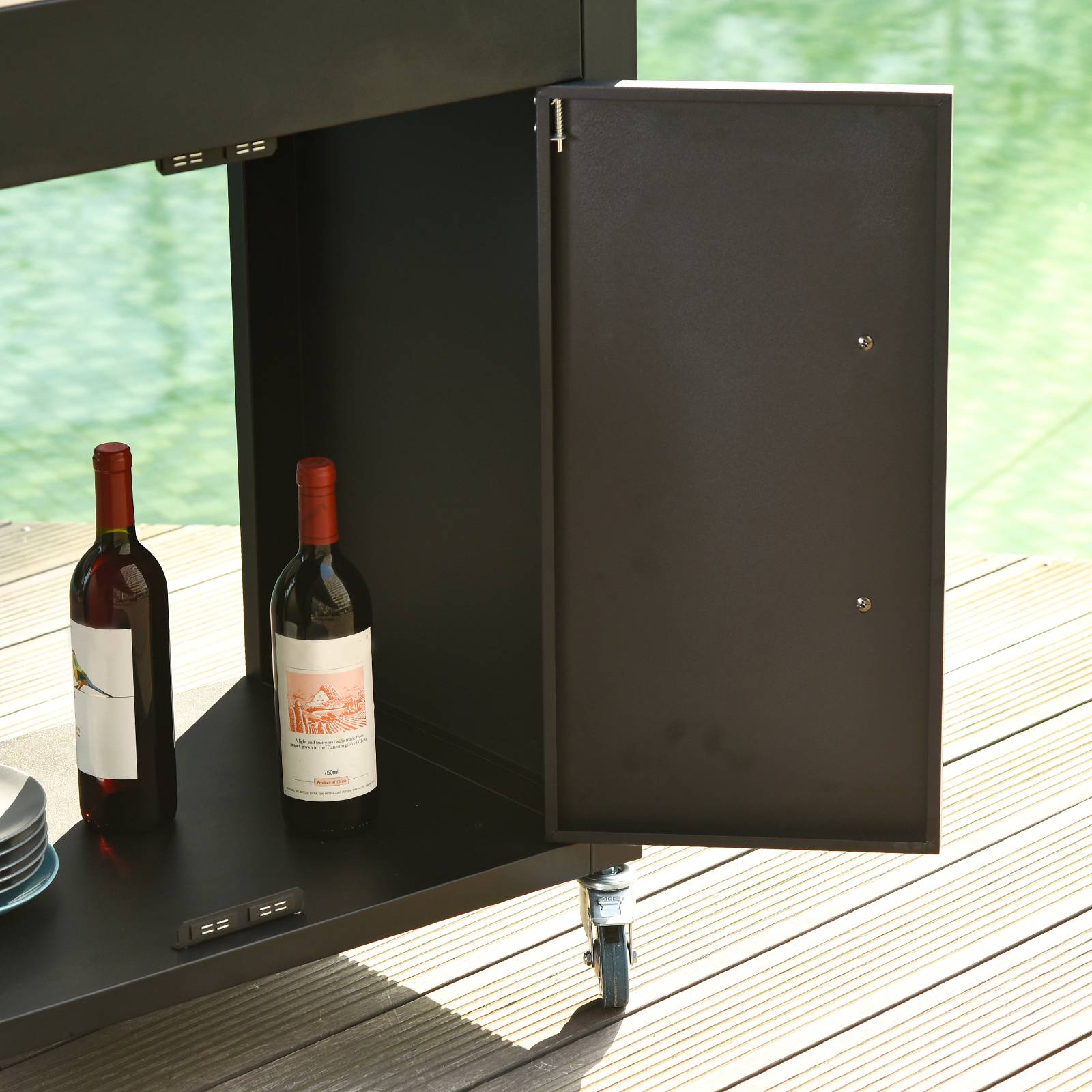 ComfortXL - Desserte de jardin et barbecue métal inox 86 x 50 x 86,5 cm noire sur roulettes avec rangement et crochets - Image 9