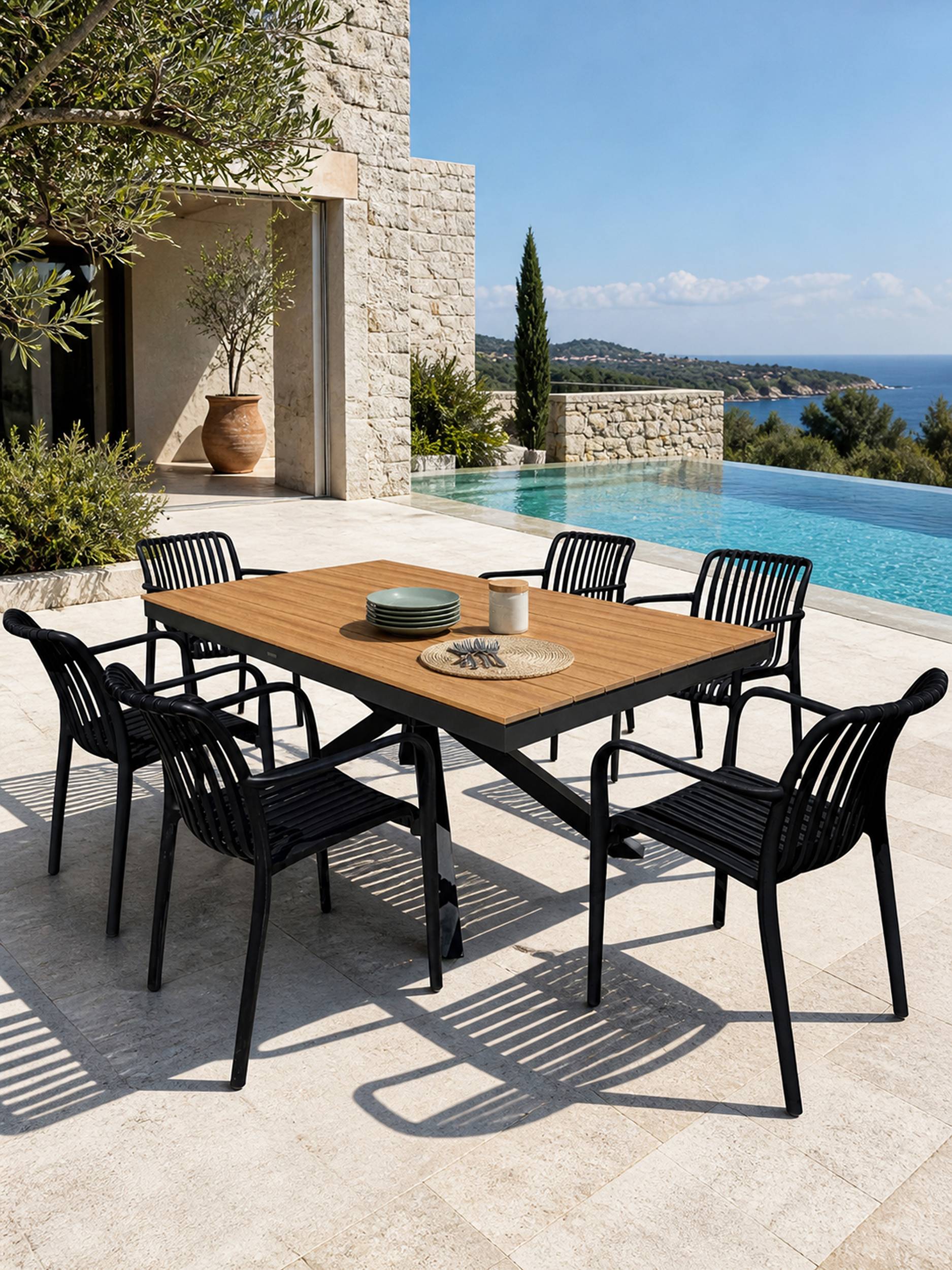 Dcb Garden - Ensemble repas de jardin 6 places en alu - Gris anthracite - LAMU - Image 1