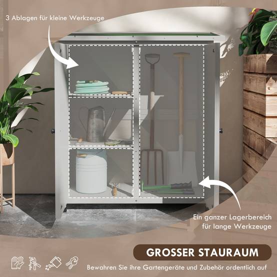 ComfortXL - Armoire de jardin en sapin 110 x 55 x 117 cm gris clair 2 portes rangement outils extérieur toit asphalté - Image 4