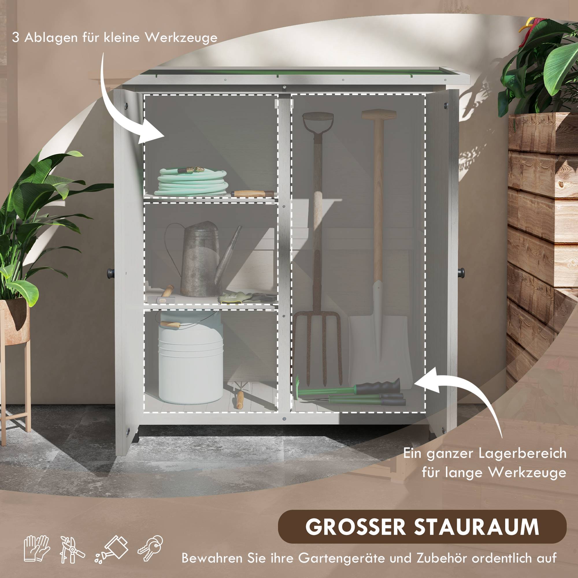 ComfortXL - Armoire de jardin en sapin 110 x 55 x 117 cm gris clair 2 portes rangement outils extérieur toit asphalté - Image 4