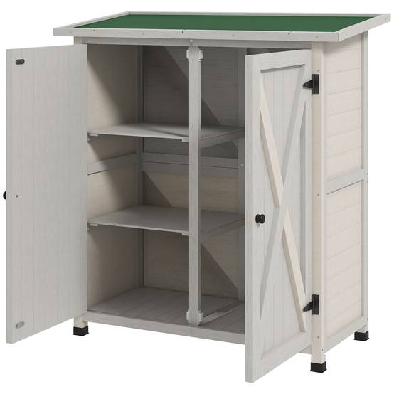 ComfortXL - Armoire de jardin en sapin 110 x 55 x 117 cm gris clair 2 portes rangement outils extérieur toit asphalté - Image 2