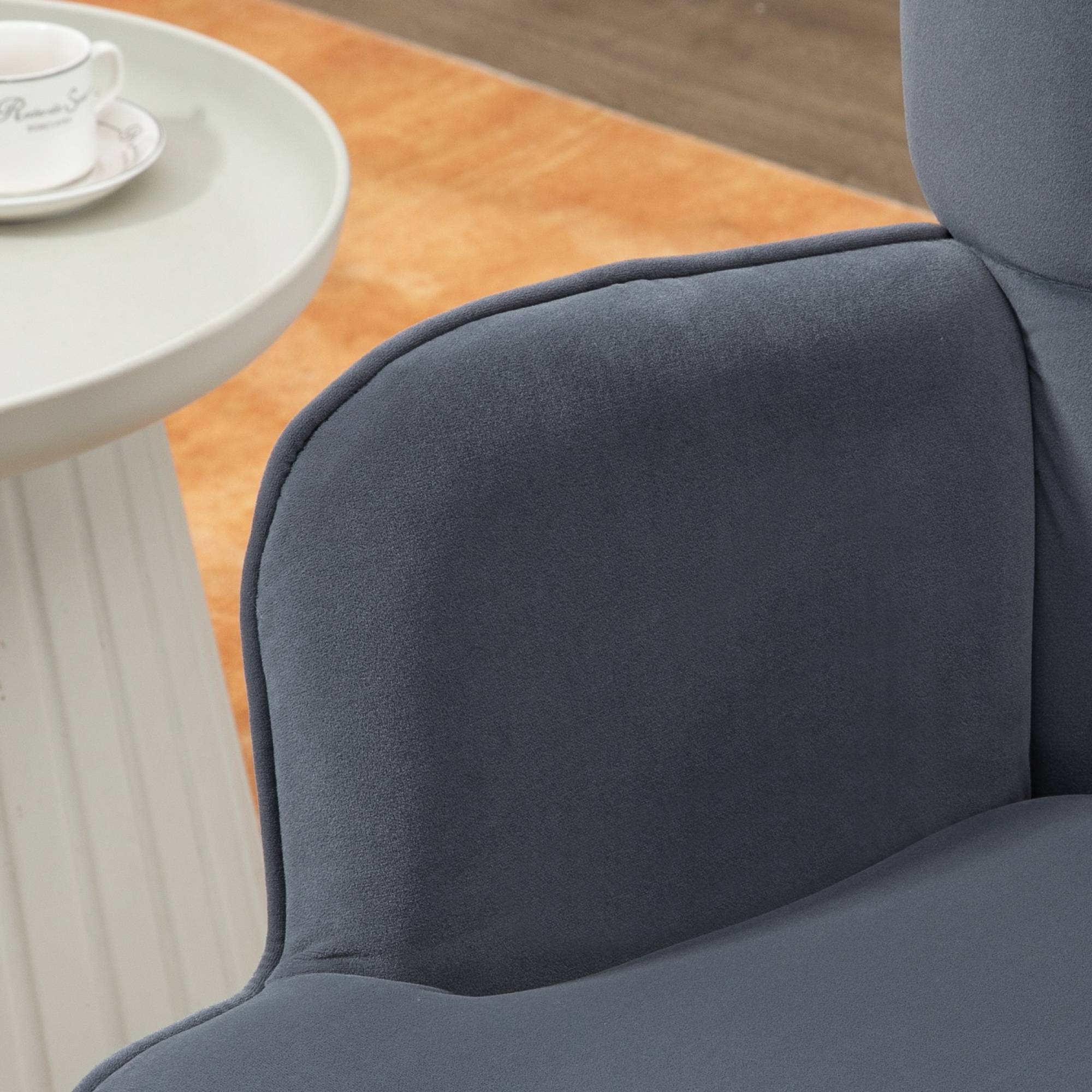 Sans Marque - Fauteuil avec repose-pied, fauteuil salon capitonné avec dossier haut, pieds en acier doré et tissu velours, gris foncé - Image 8