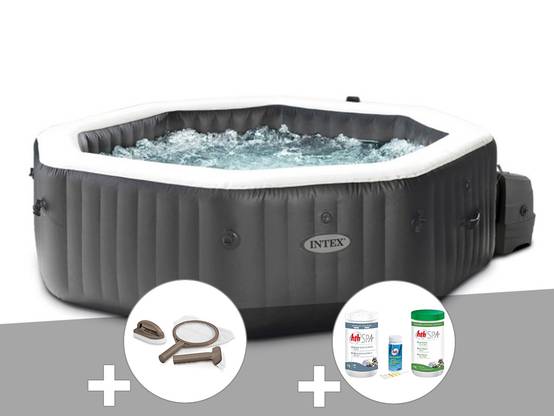 Kit spa gonflable Intex PureSpa Carbone octogonal Bulles et Jets 4 places + Kit traitement brome + Kit d'entretien