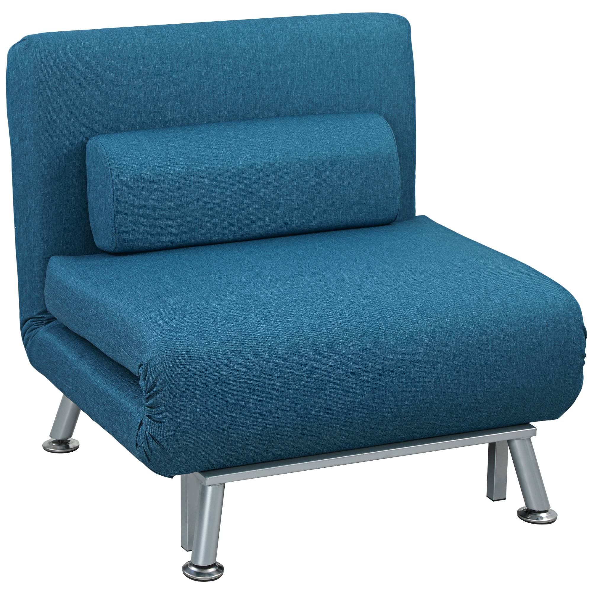Fauteuil convertible en lit, inclinable pliable aspect lin, dossier réglable, 75 x 70 x 75 cm, bleu - Image 1