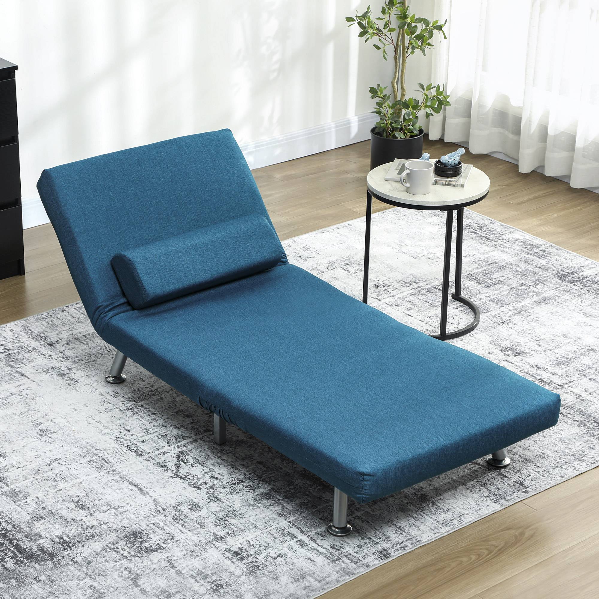 Fauteuil convertible en lit, inclinable pliable aspect lin, dossier réglable, 75 x 70 x 75 cm, bleu - Image 4