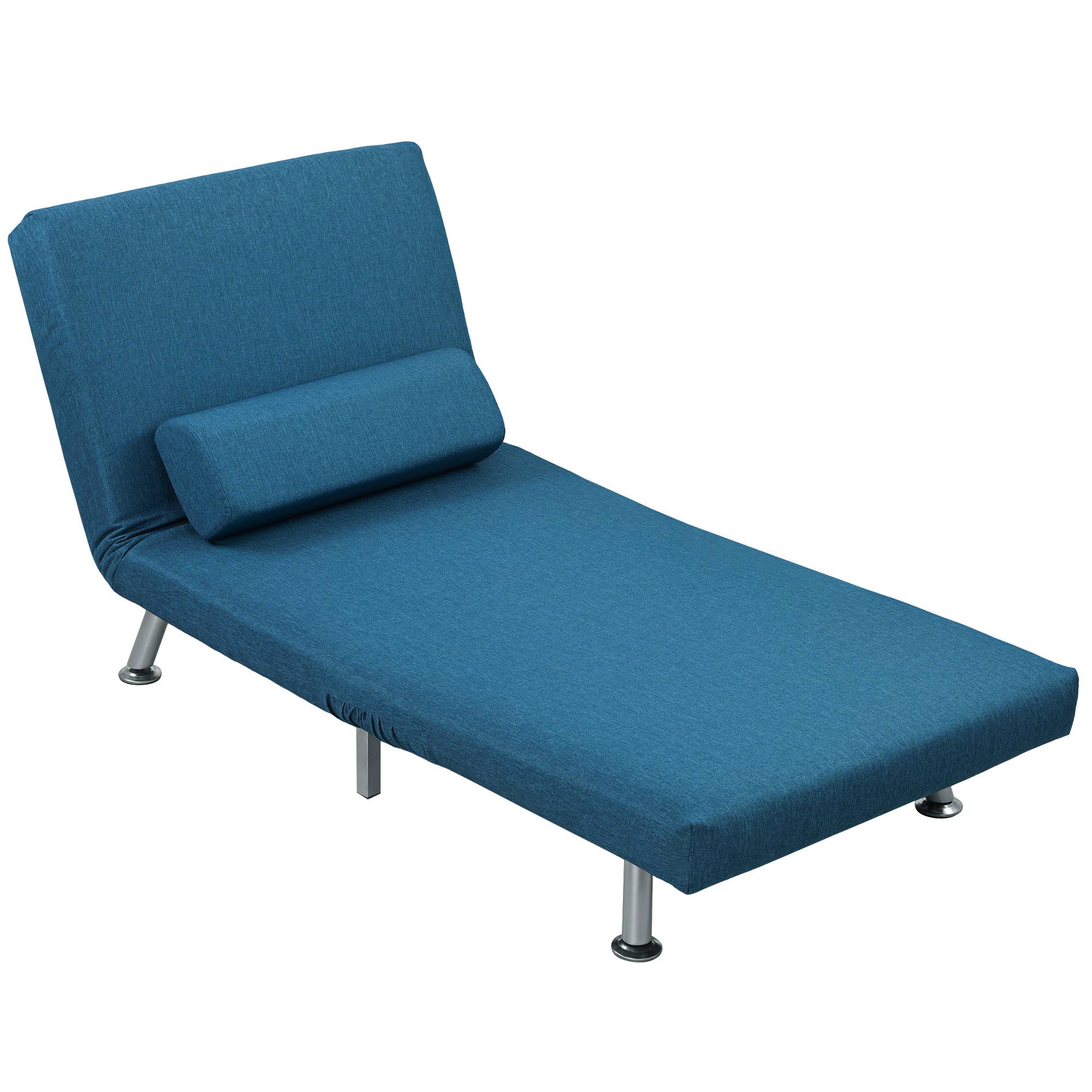 Fauteuil convertible en lit, inclinable pliable aspect lin, dossier réglable, 75 x 70 x 75 cm, bleu - Image 2