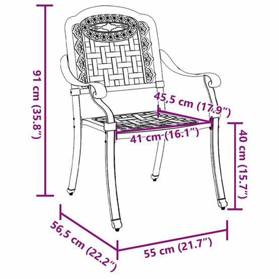 Chaise de jardin aluminium bronze 55 x 56,5 x 91 cm (Lot de 2) - PANGIVO - Image 8