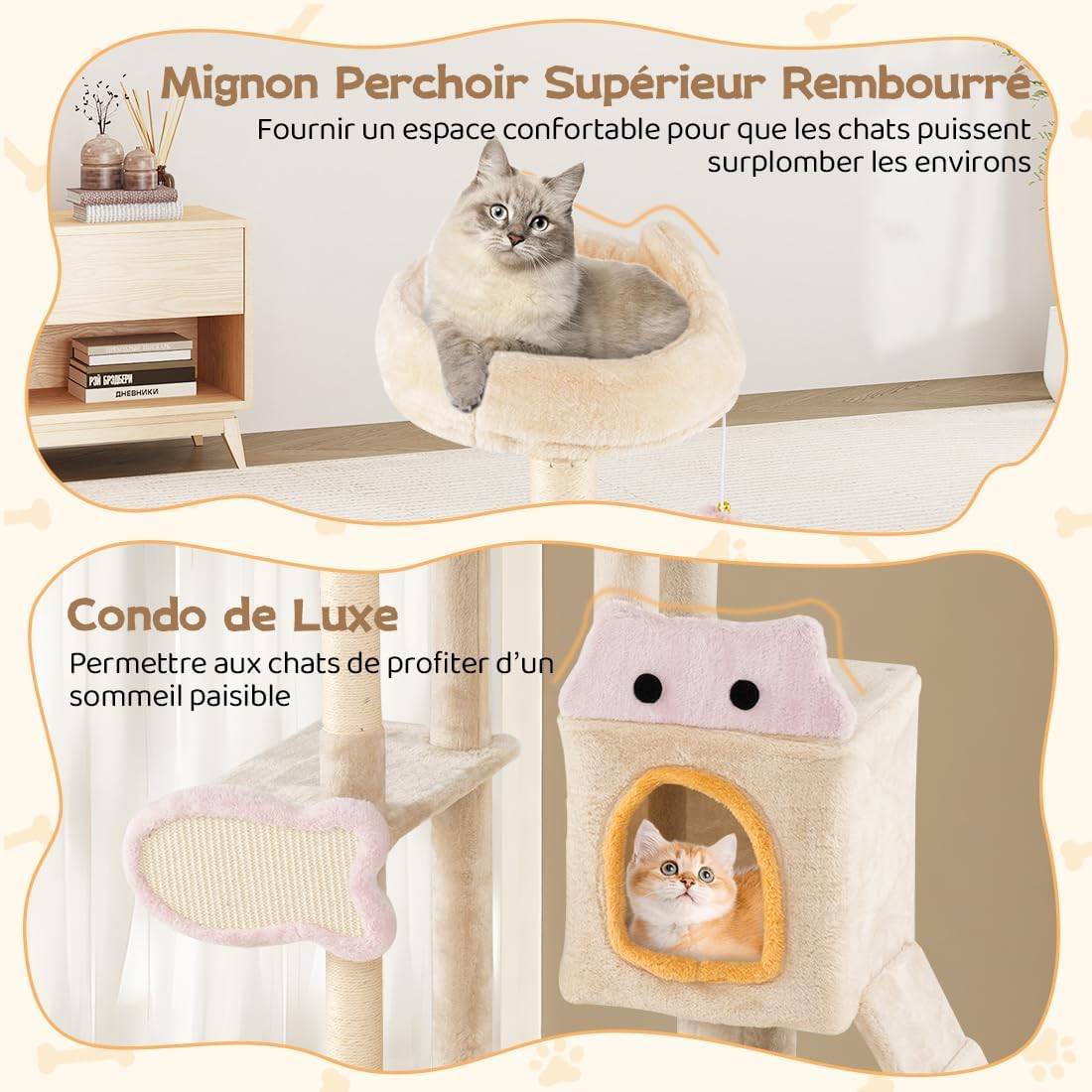 Arbre à Chat XXL 125 cm, Condo, Planche et Poteaux à Griffer en Sisal, 4 Plateformes, Arbre a Chat Design de Poisson, Rampe, Pompon, Tour pour Chaton - Image 3