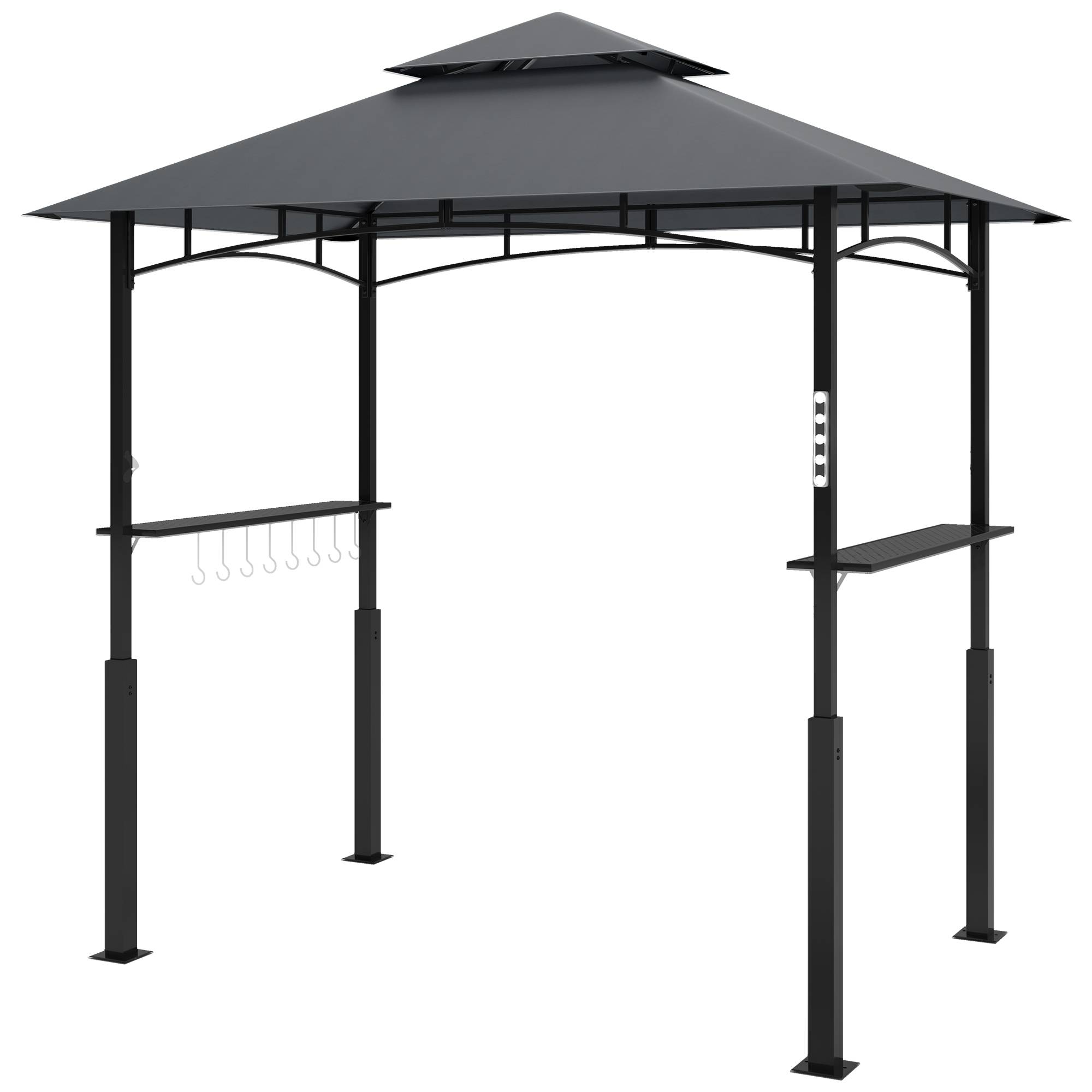 Tonnelle de barbecue à deux niveaux auvent de réception pour jardin avec lumière LED 240 x 150 x 250 cm gris foncé - Image 2