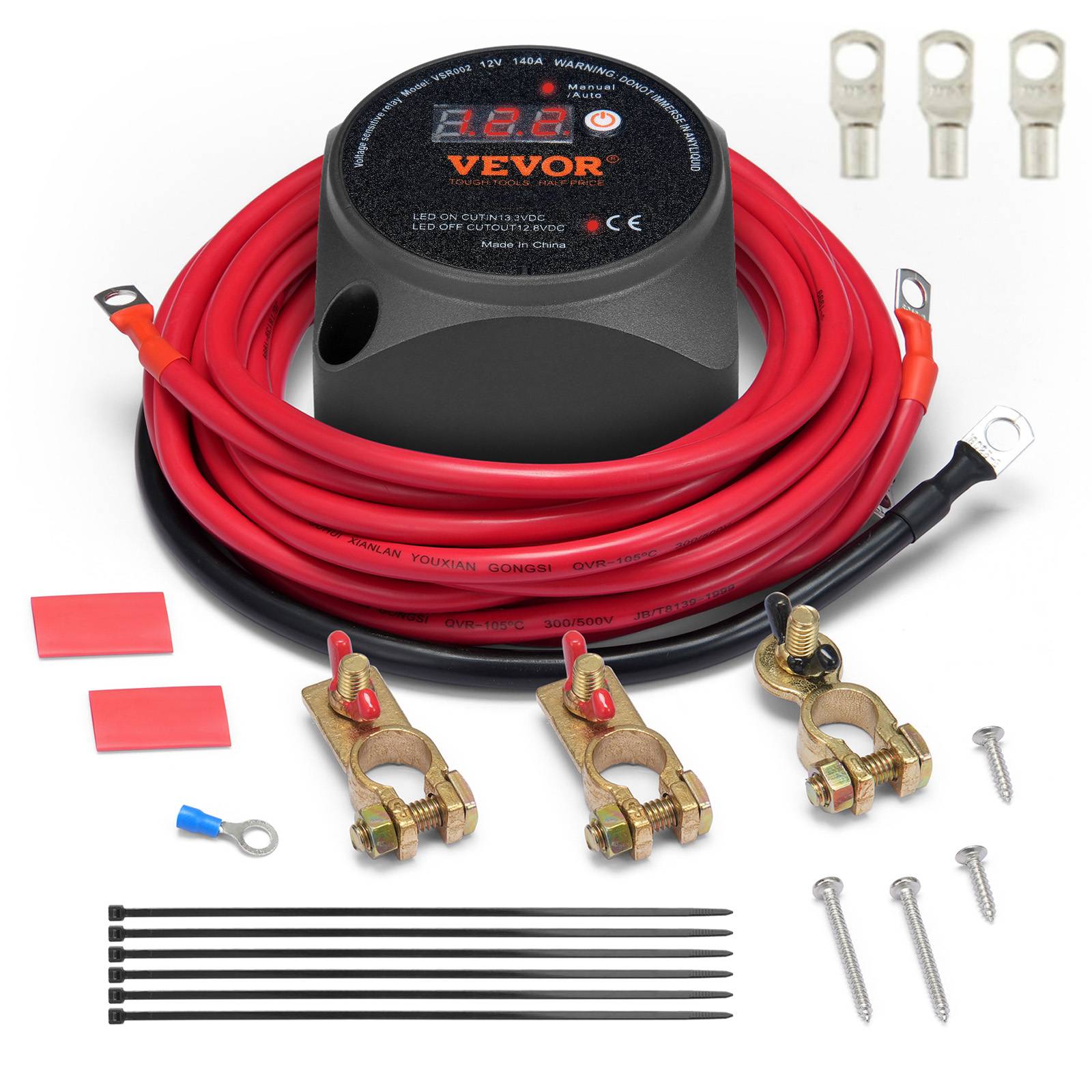 VEVOR Kit isolateur batterie double 12V 140A, relais VSR écran LCD, modes manuel/auto, pour camping-car. - Image 8