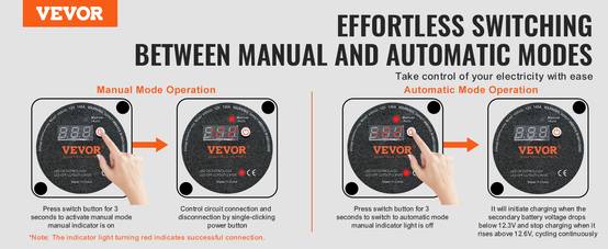 VEVOR Kit isolateur batterie double 12V 140A, relais VSR écran LCD, modes manuel/auto, pour camping-car. - Image 9