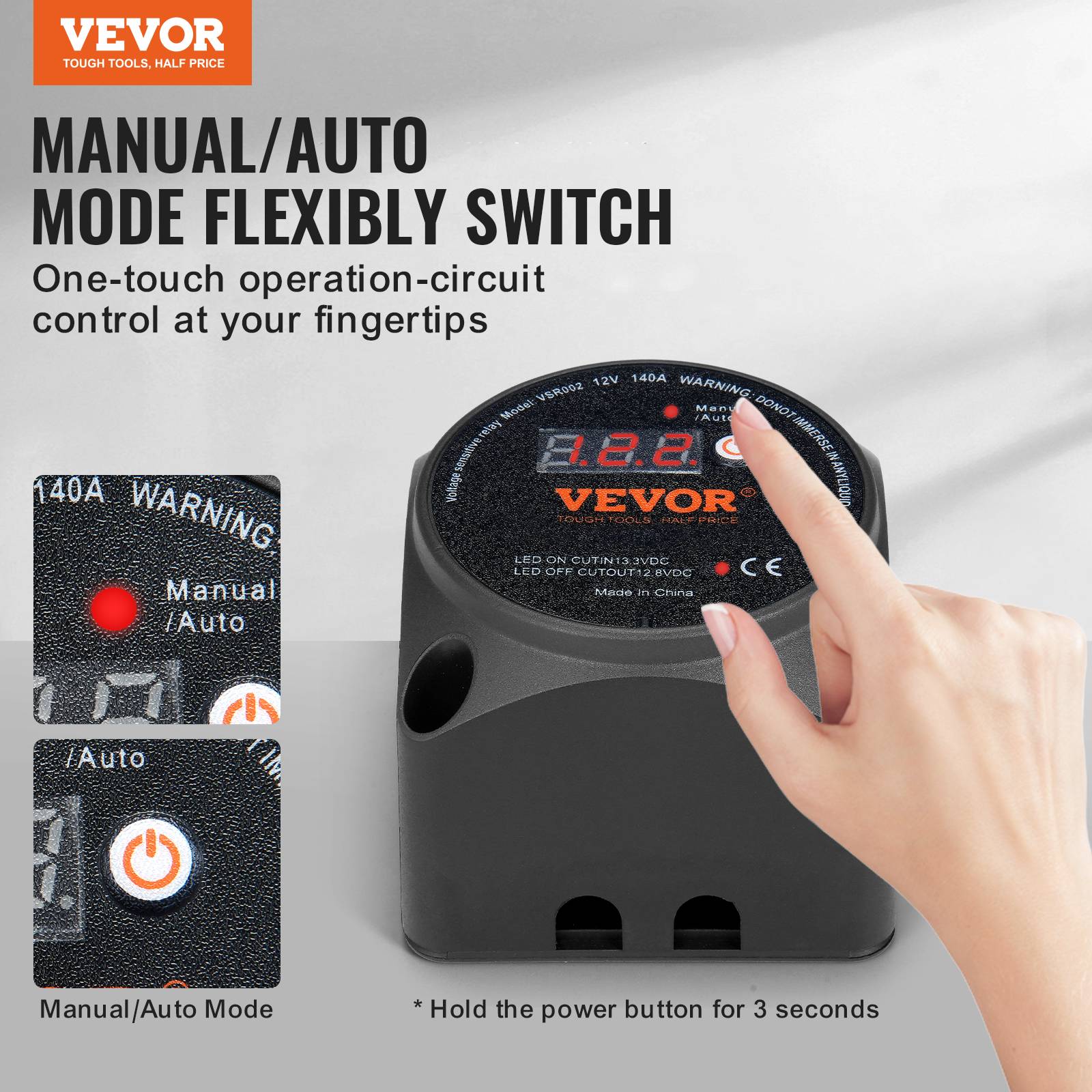 VEVOR Kit isolateur batterie double 12V 140A, relais VSR écran LCD, modes manuel/auto, pour camping-car. - Image 2