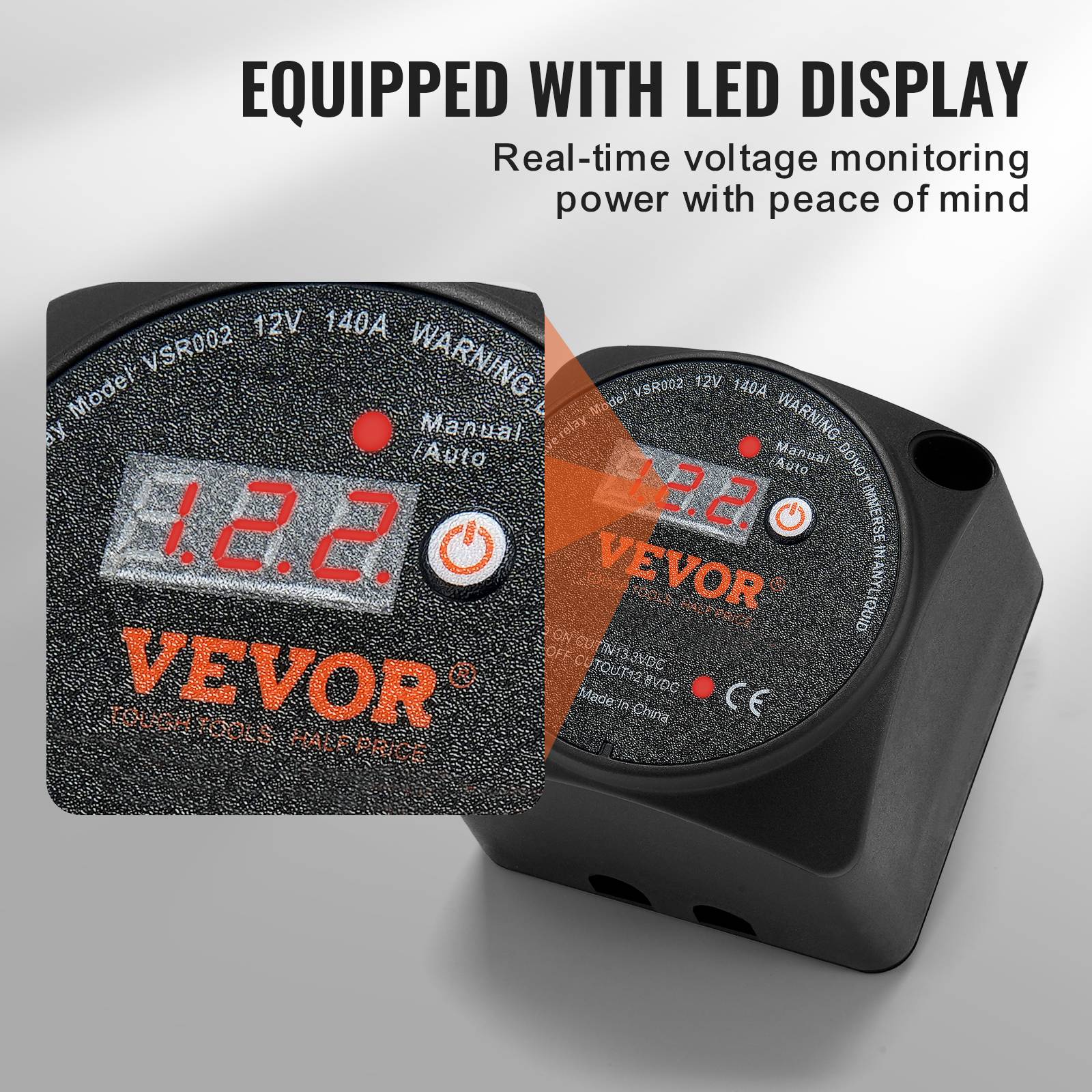 VEVOR Kit isolateur batterie double 12V 140A, relais VSR écran LCD, modes manuel/auto, pour camping-car. - Image 3