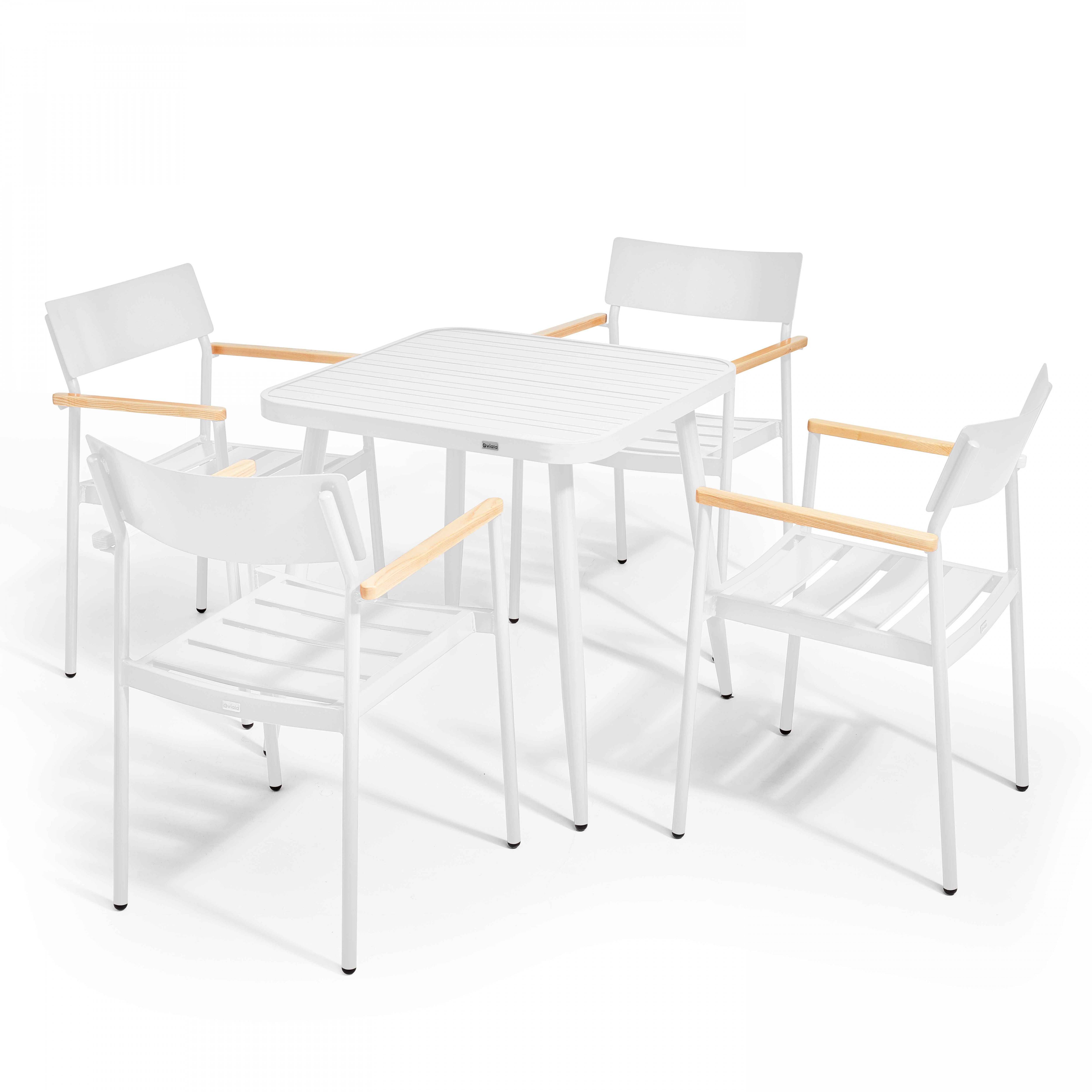 Oviala - Ensemble table de jardin et 4 fauteuils en aluminium/bois blanc Bristol - Oviala - Image 1