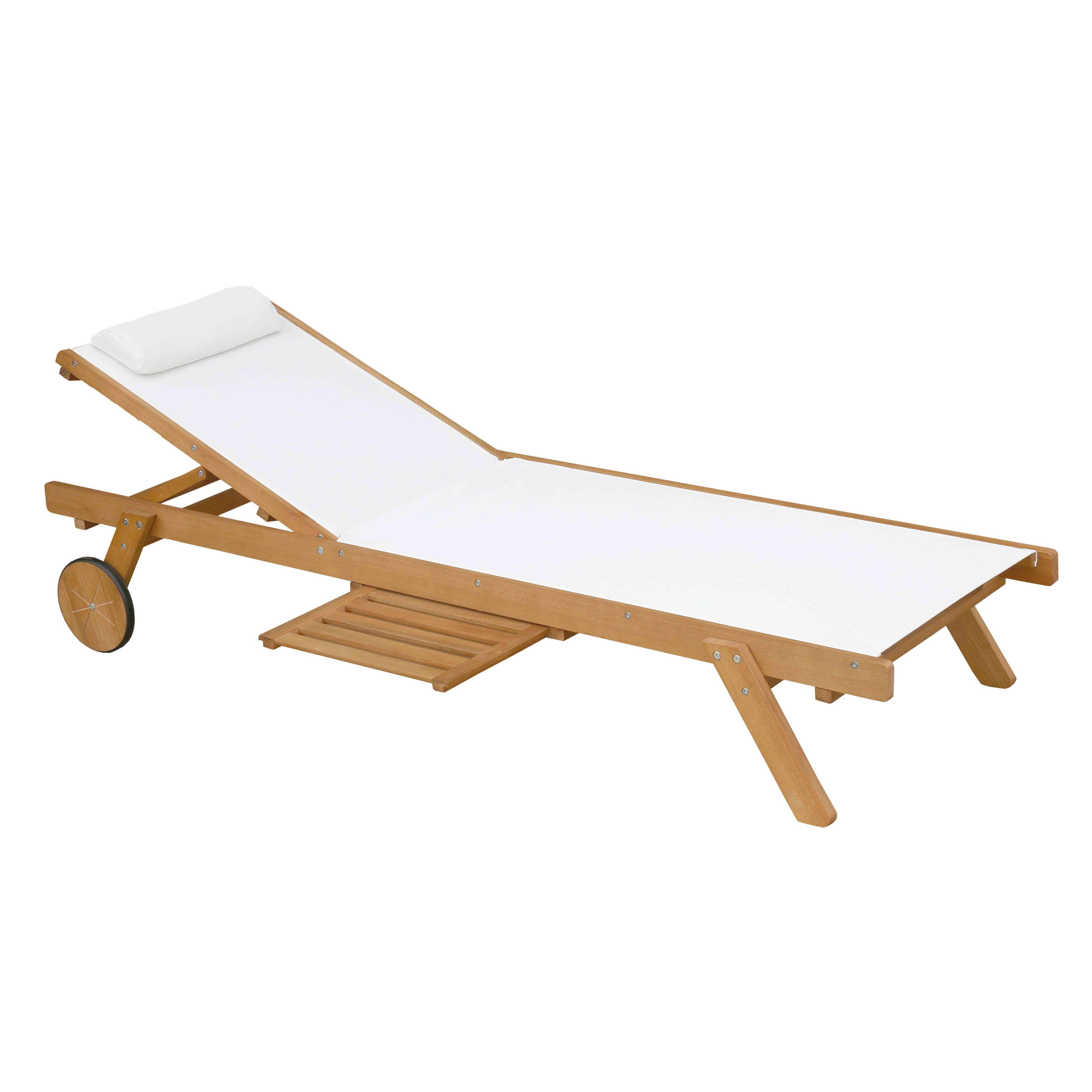 Oviala - Lot de 2 bains de soleil avec coussin et tablette en bois blanc Goa - Oviala - Image 3