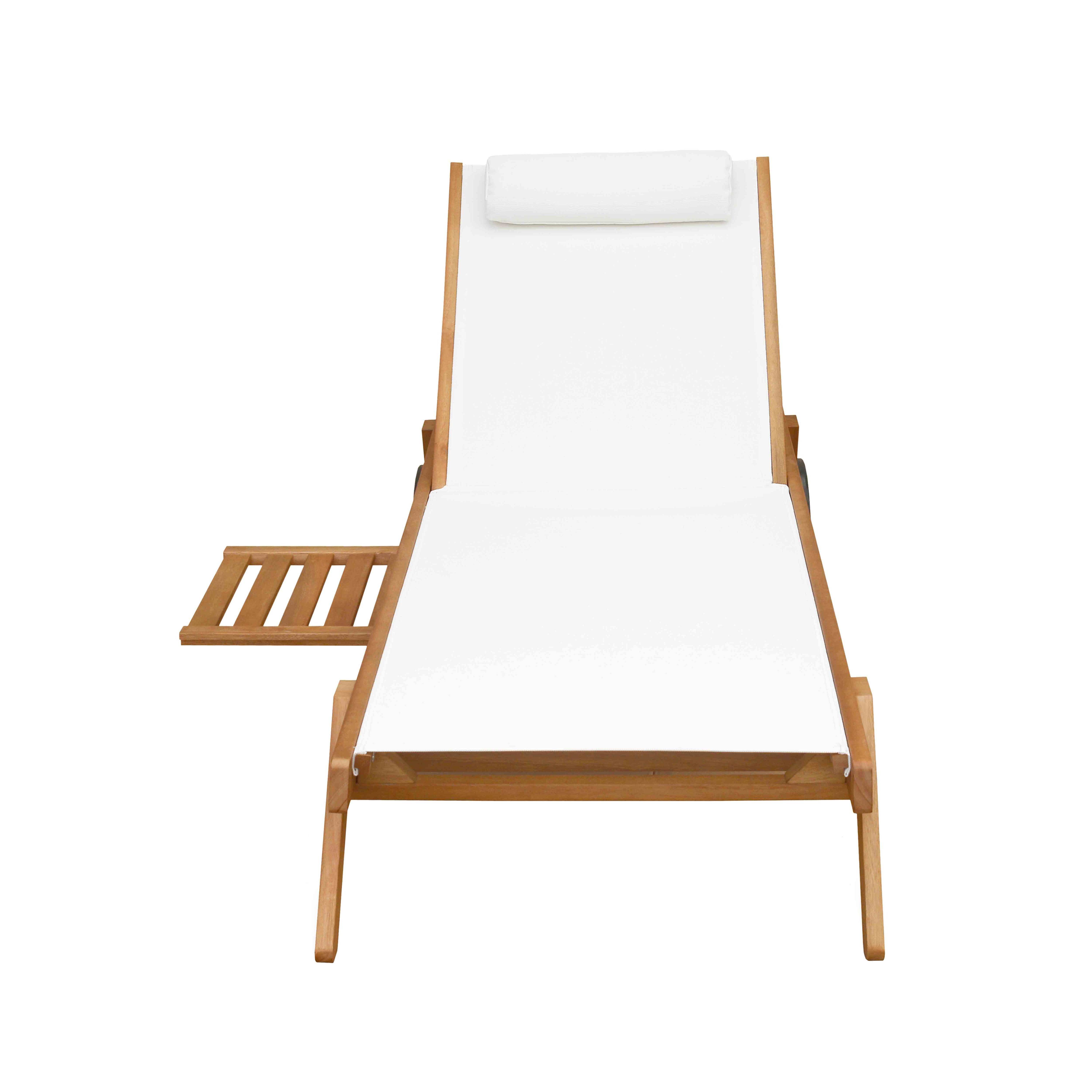 Oviala - Lot de 2 bains de soleil avec coussin et tablette en bois blanc Goa - Oviala - Image 6