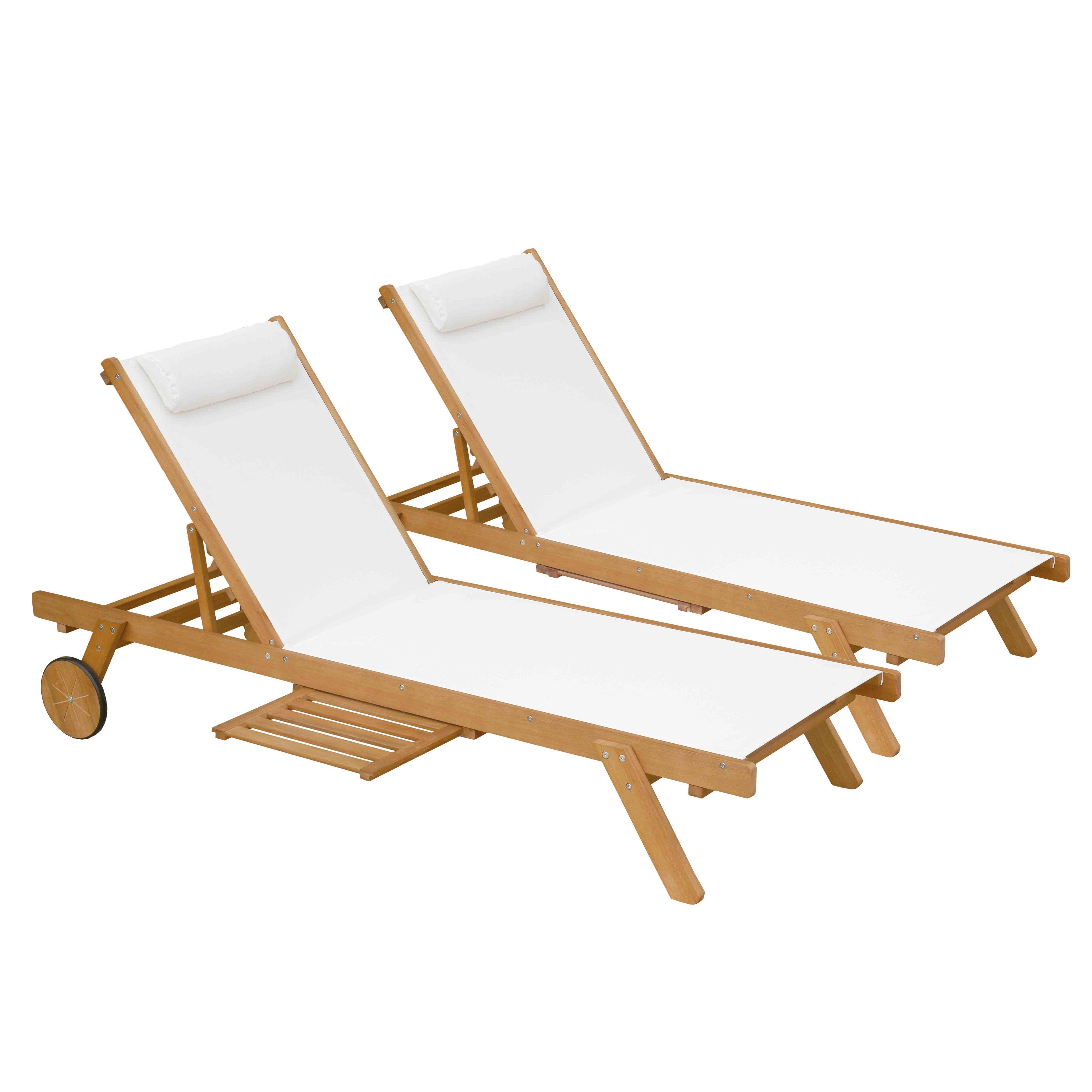 Oviala - Lot de 2 bains de soleil avec coussin et tablette en bois blanc Goa - Oviala - Image 1