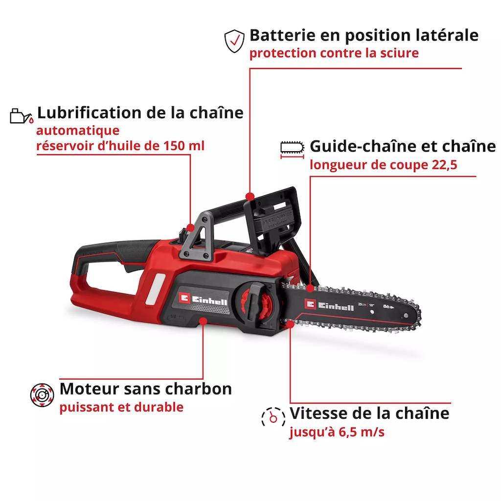Einhell - Tronçonneuse sans fil – GE-LC 18/25 Li BL-Solo - 22,5 cm - Brushless - 6,5 m/s - 18 V Einhell - Image 3