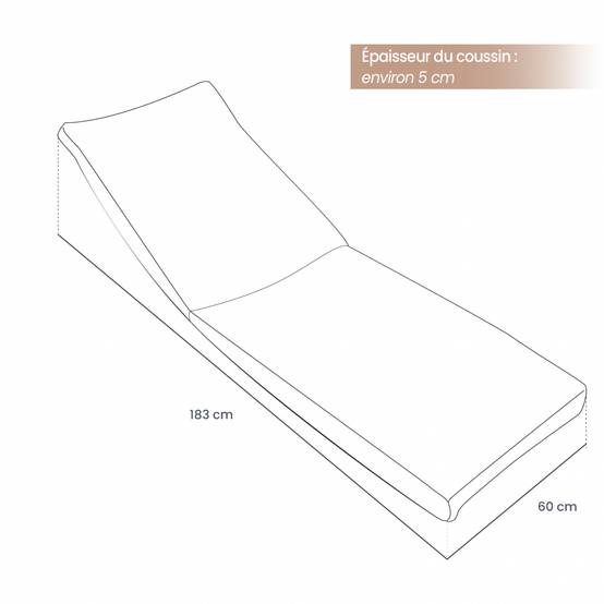 Coussin déhoussable pour bain de soleil, transat - 183 x 60 cm - Jaune - Linxor - Image 2