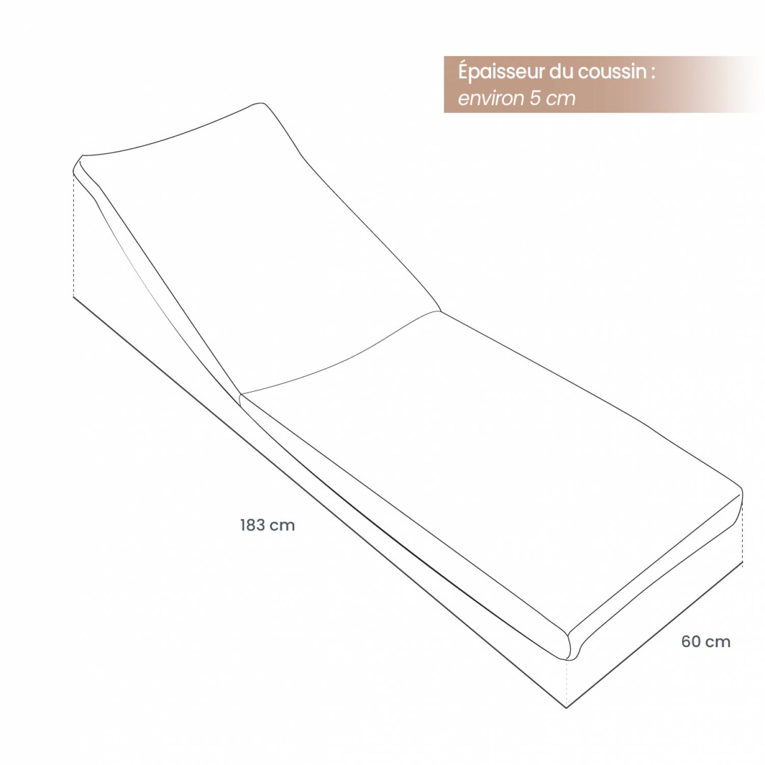 Coussin déhoussable pour bain de soleil, transat - 183 x 60 cm - Jaune - Linxor - Image 2