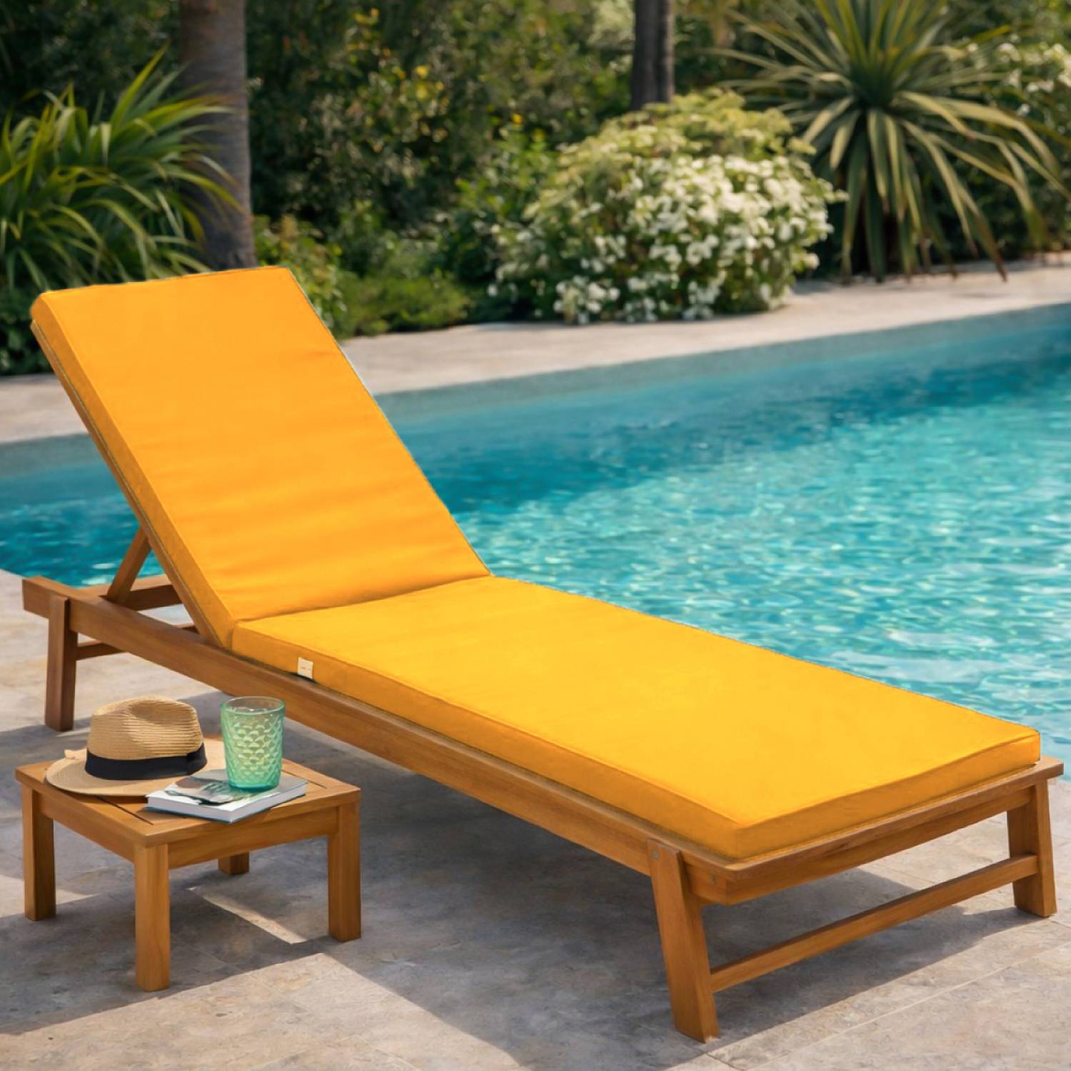Coussin déhoussable pour bain de soleil, transat - 183 x 60 cm - Jaune - Linxor - Image 4