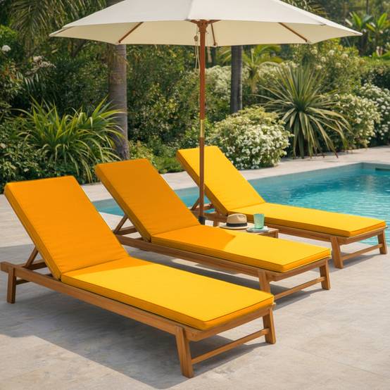 Coussin déhoussable pour bain de soleil, transat - 183 x 60 cm - Jaune - Linxor - Image 5