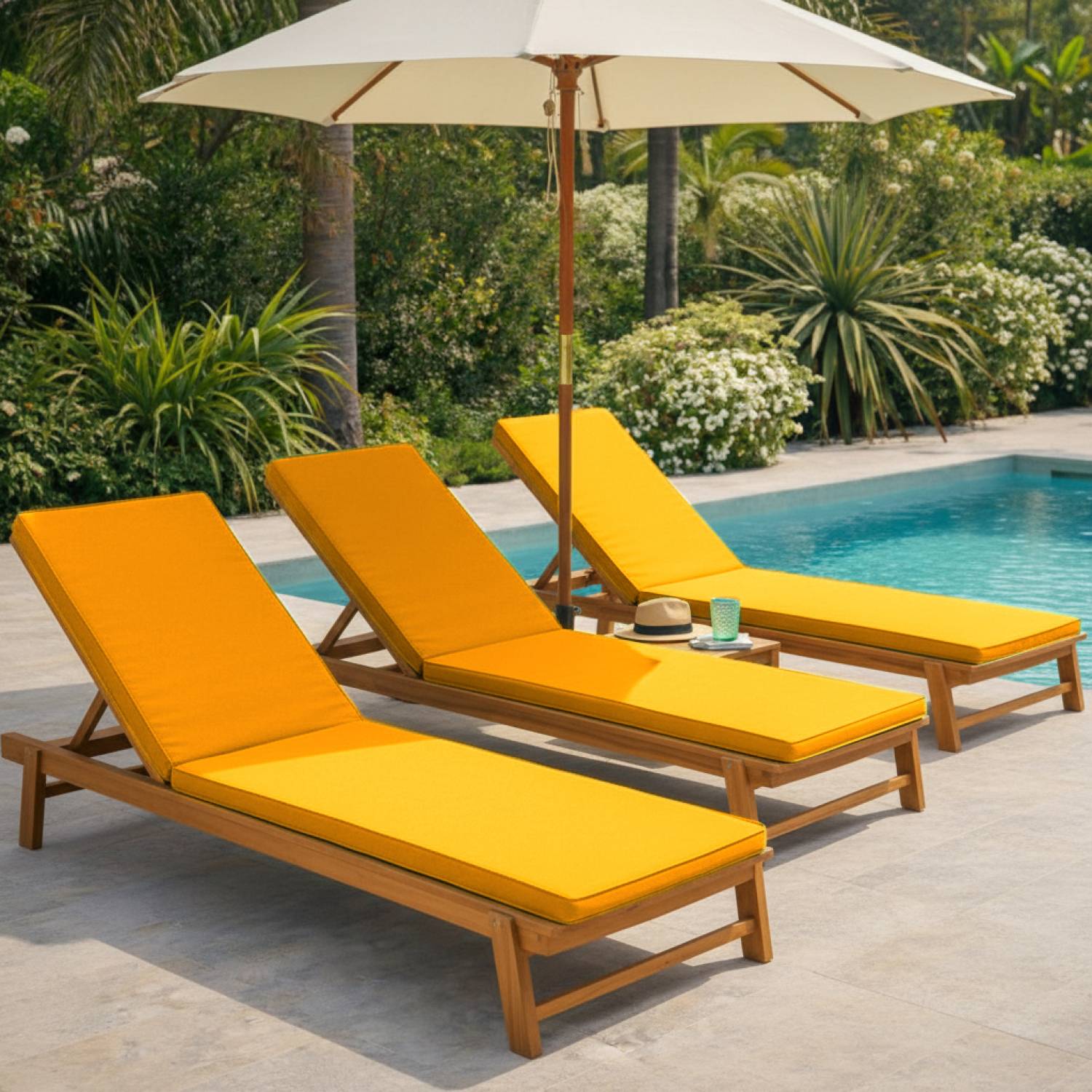 Coussin déhoussable pour bain de soleil, transat - 183 x 60 cm - Jaune - Linxor - Image 5