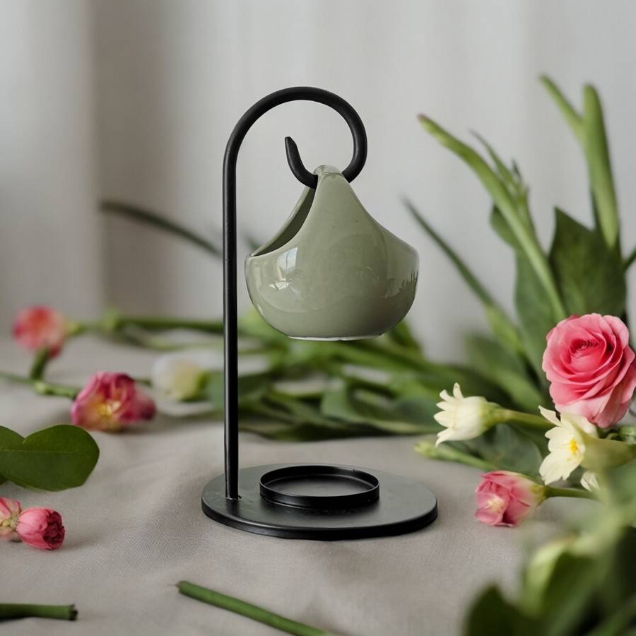 Brûle Parfum Seis - Brûleur Cire Parfumée – Diffuseur Parfum d'Ambiance – Bougeoir en Céramique et Métal - Haut: 19 cm - Zen'Arôme - Image 1