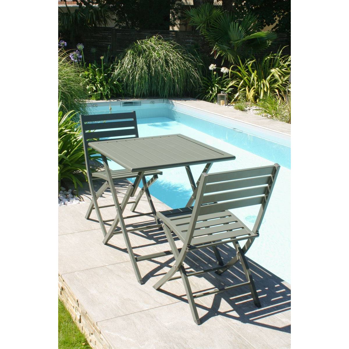 City Garden - Lot de 2 chaises de jardin en aluminium - Kaki - MARIUS - Image 7