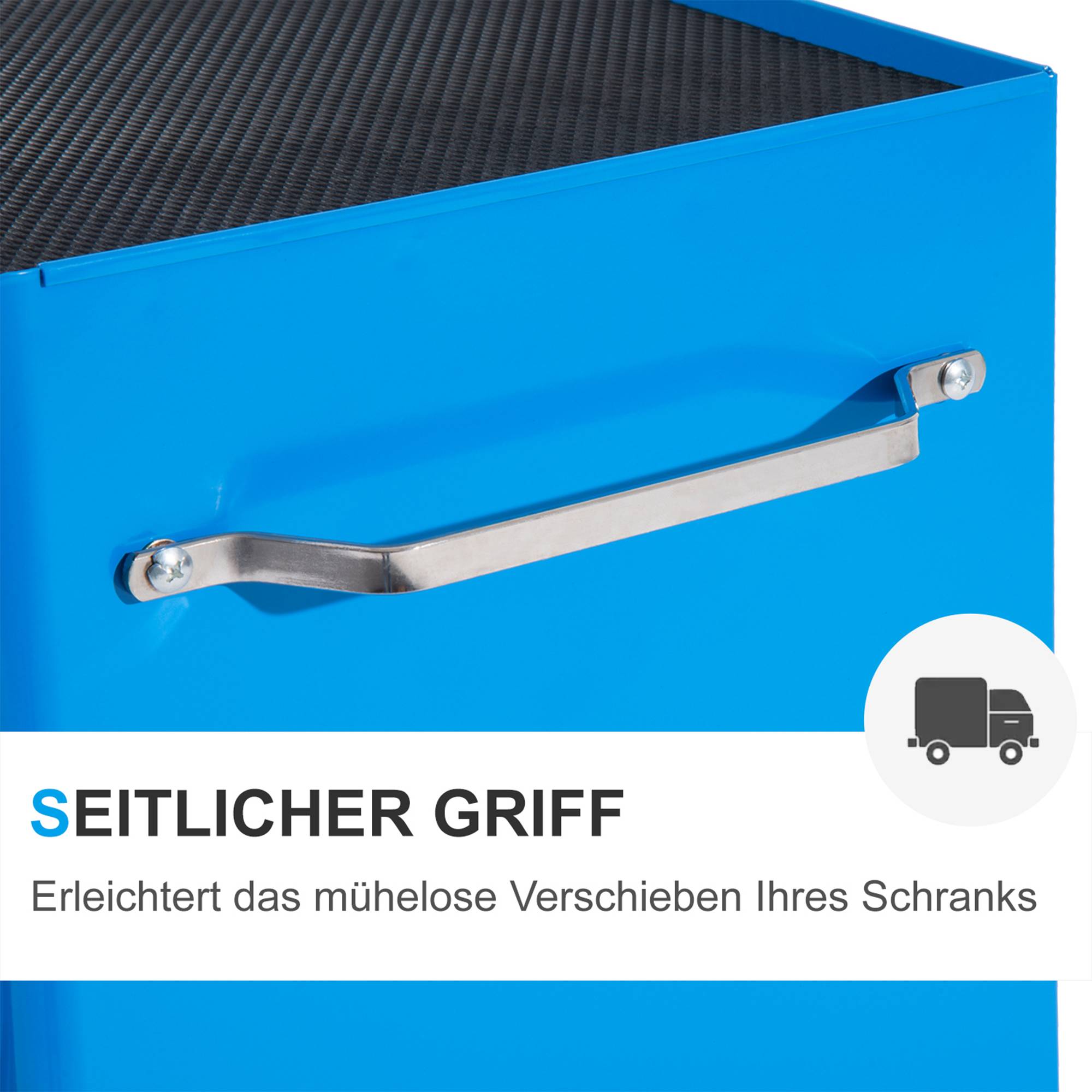 Sans Marque - Armoire outils, caisse, 5 tiroirs, roulant, acier, bleu - Image 9