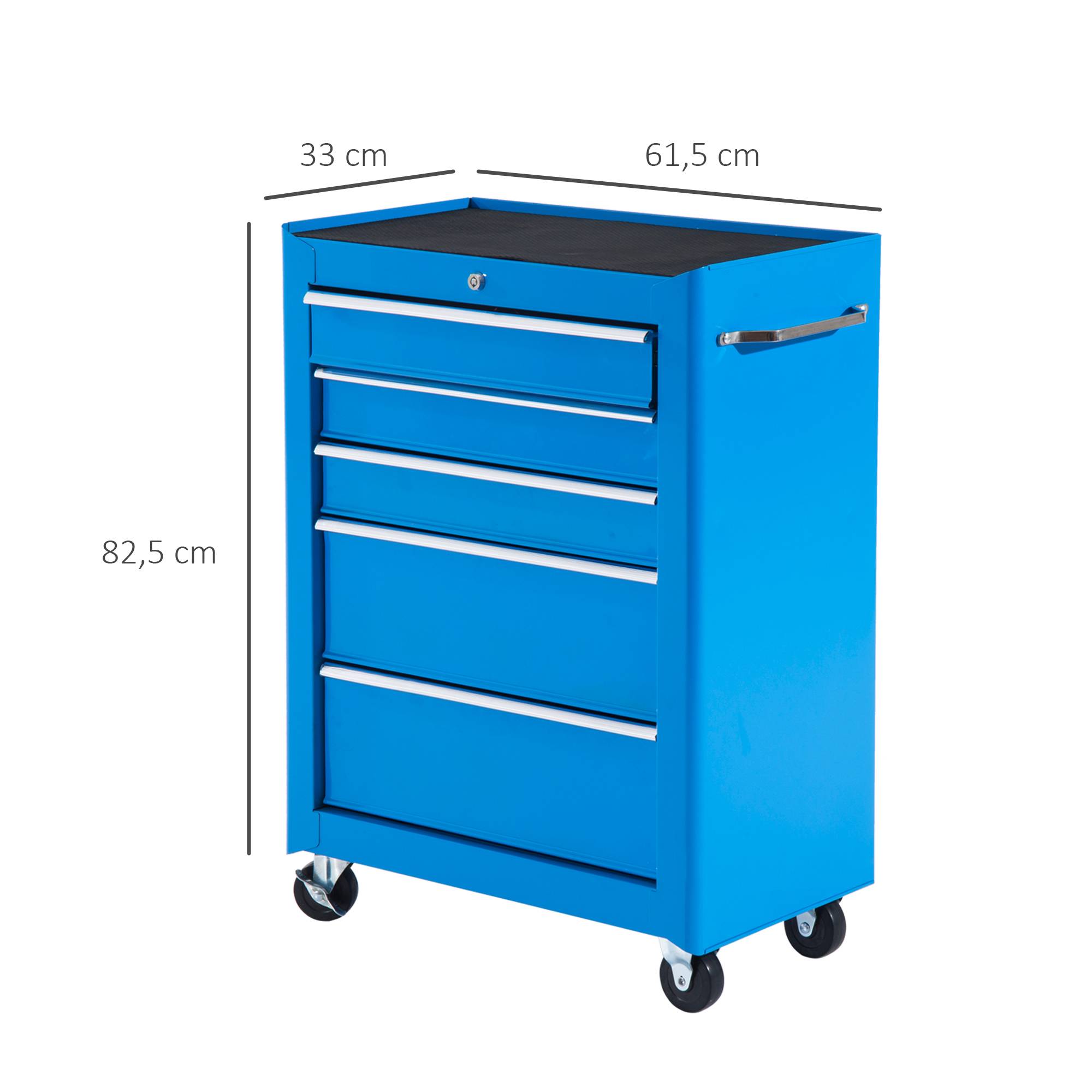 Sans Marque - Armoire outils, caisse, 5 tiroirs, roulant, acier, bleu - Image 5