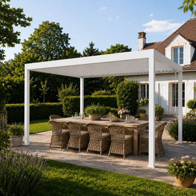Pergola Bioclimatique Aluminium Autoportante Blanc 5x3,5 Manuelle S ORIAL France - Image 5