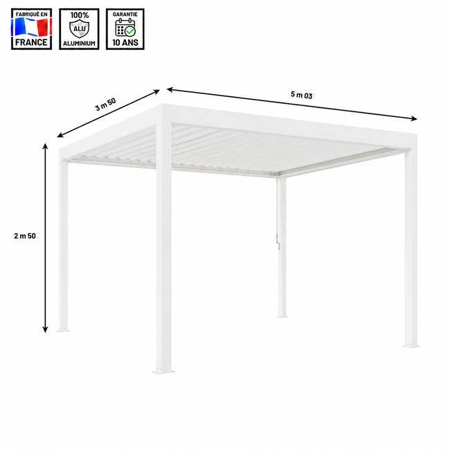 Pergola Bioclimatique Aluminium Autoportante Blanc 5x3,5 Manuelle S ORIAL France - Image 2