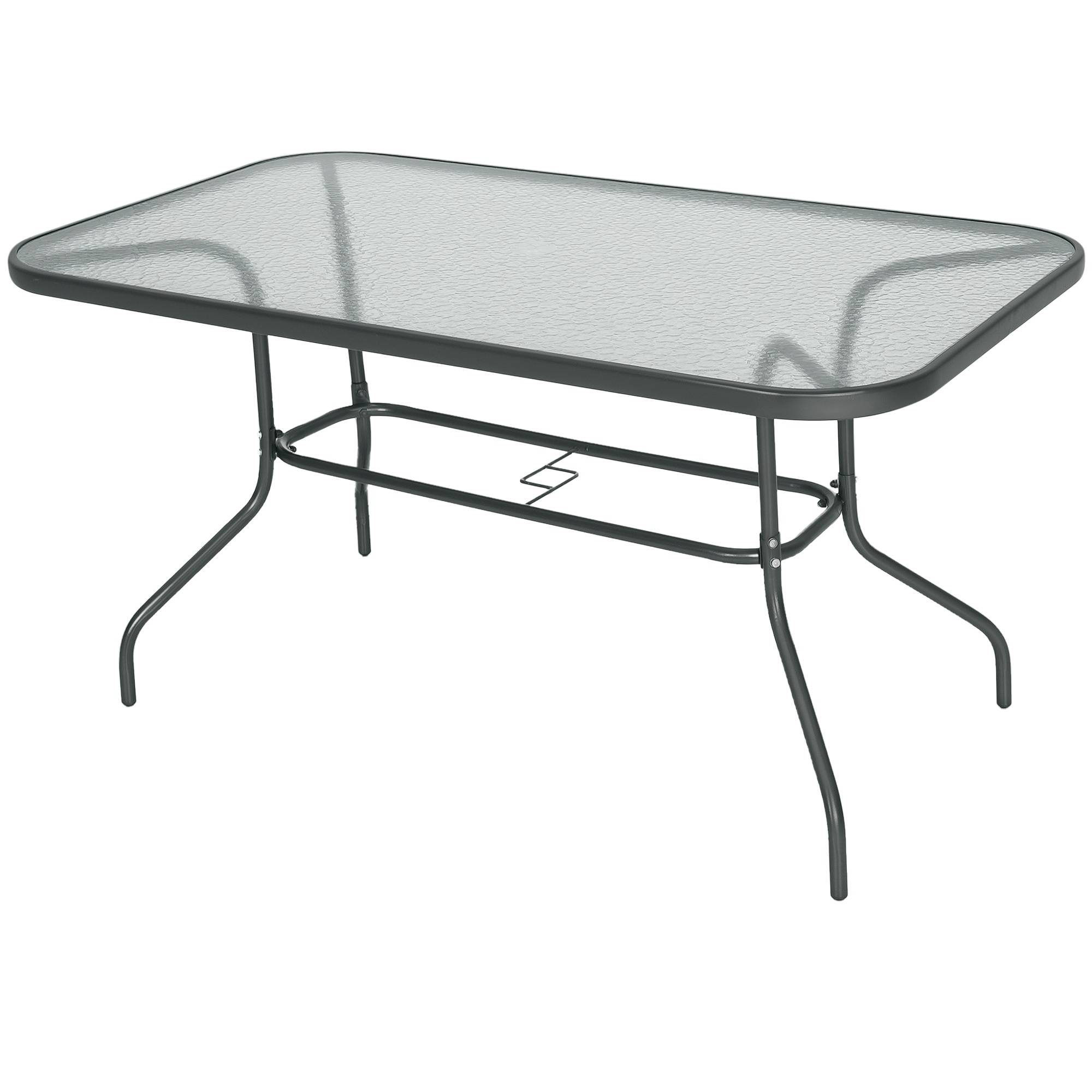 Table de Jardin rectangulaire dim. 140L X 80l x 70H cm métal époxy Gris Plateau Verre trempé - Image 1