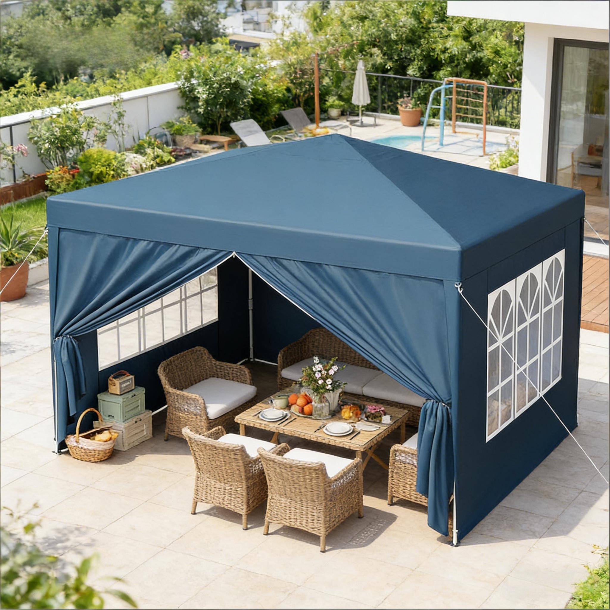 Tonnelle pliante acier tissu Oxford jardin événement imperméable anti-UV 3x3m bleu - ComfortXL Outdoor Living - Image 8